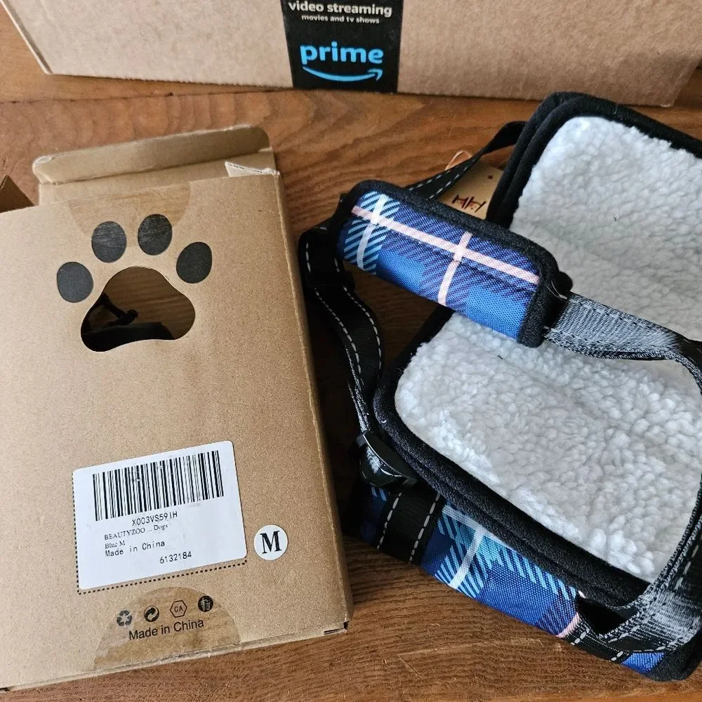 BEAUTYZOO Blue Plaid Dog Sling Harness – Size M 20–80 lbs – Step-In Comfort New